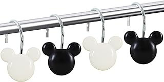 12PCS Black White Mouse Shower Curtain Hooks Rings, Decorative Shower Hangers for Bathroom Decor