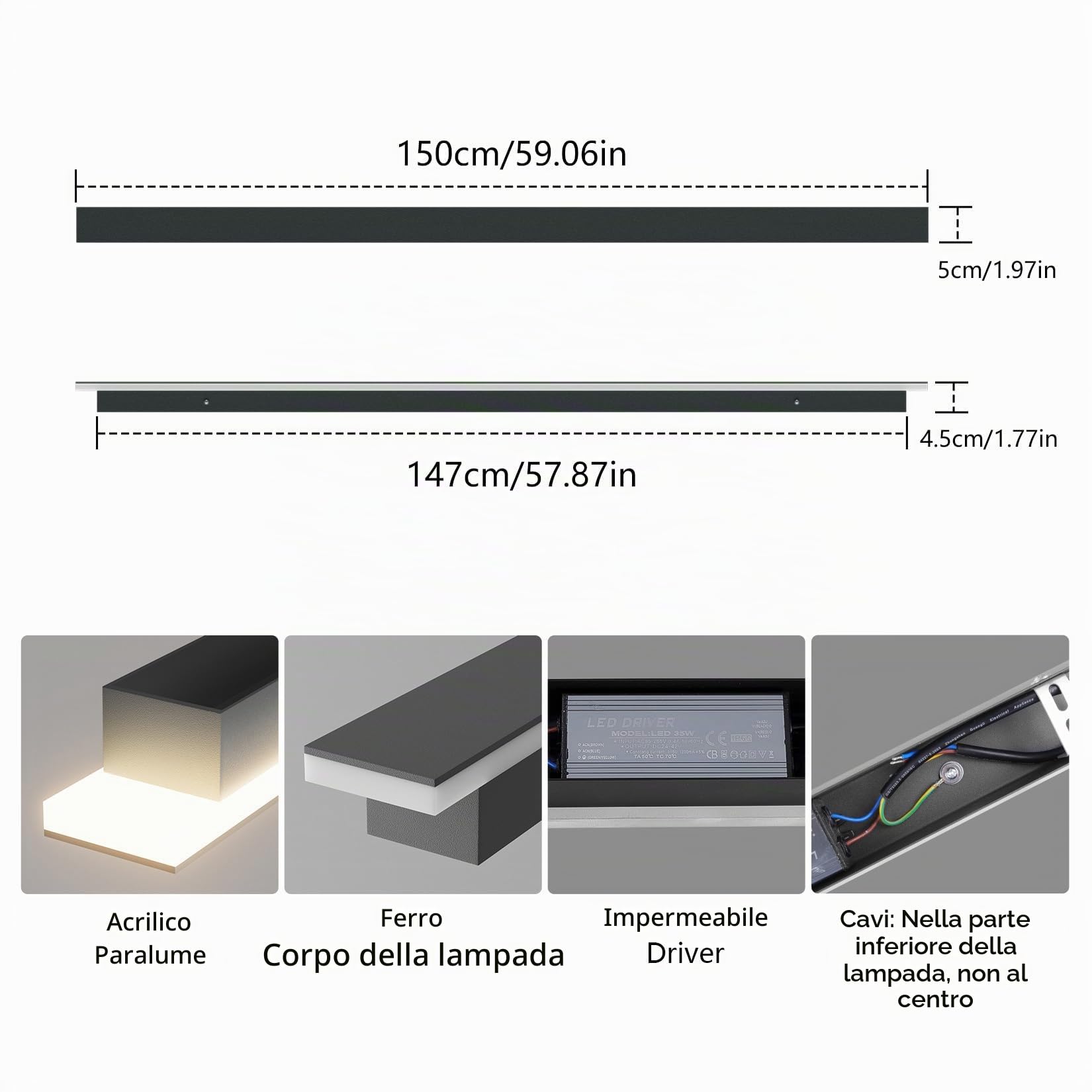 Klighten LED Lunga Applique da Esterno, Nero Lampada da Parete Interno, 150CM/45W Applique da Parete, IP65 Ferro Moderno Luci da Parete, per Ingresso Giardino Terrazza, Bianco Cald 3000K