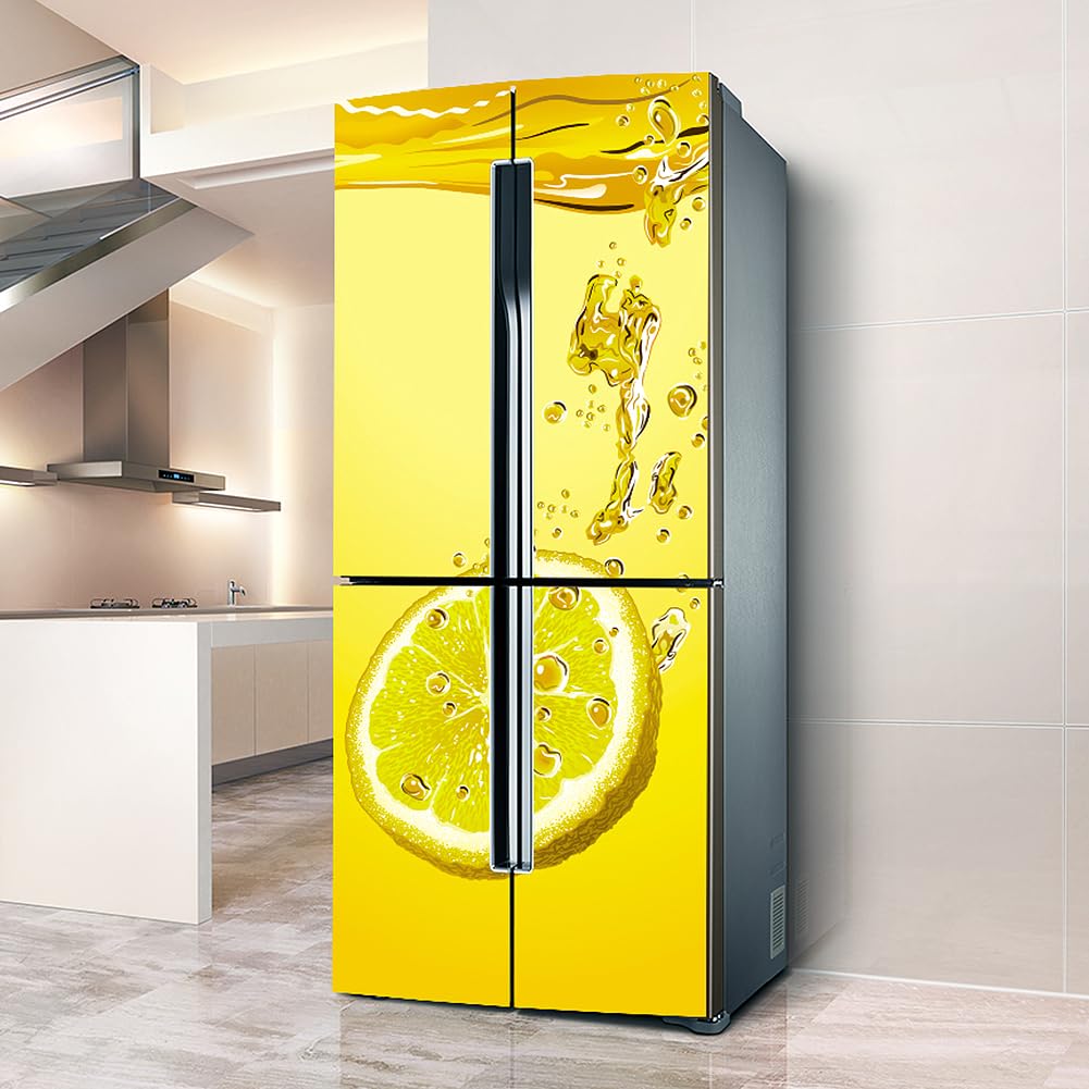 VHcgCGJ Fridge magnet, Full Covering Door Fridge Covers Skins Wall Stickers for Kitchen Decal, Fresh Yellow Lemon(L: 100x180 cm)