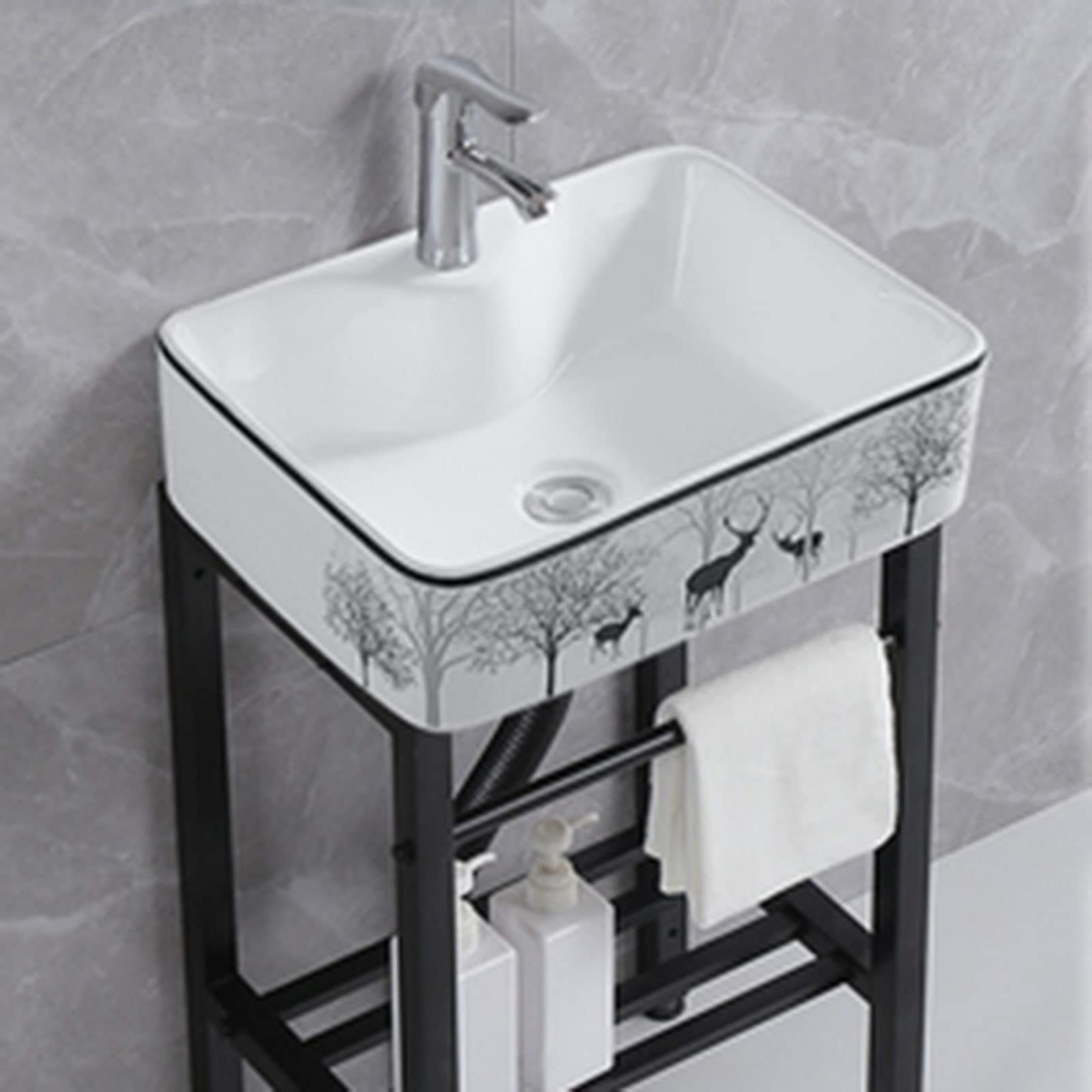 XBTGS Ceramic Utility Basin with Faucet, Commercial Sink, Stainless Steel Kitchen Basin, Single Bowl Compartment, Hygienic and Sturdy for Ease, B