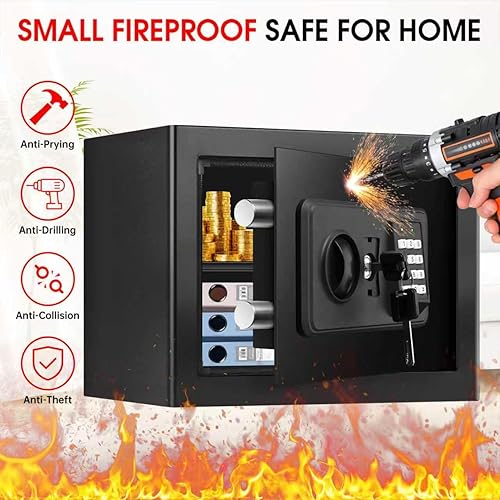 Miniatura 2 de 1.2 Cuft - Caja fuerte para el hogar pequeña a prueba de agua y fuego, cajas fuertes a prueba de fuego para uso doméstico, caja de seguridad