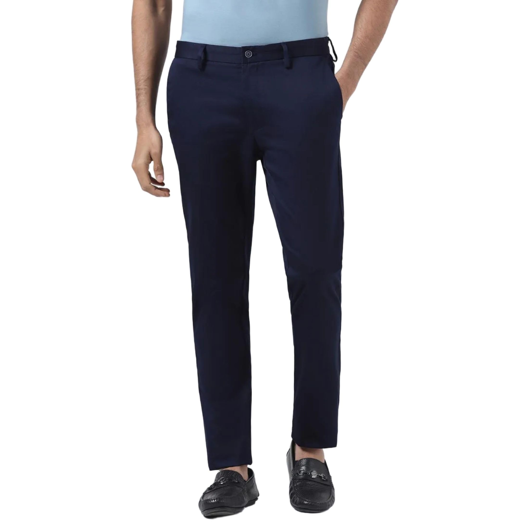 blackberrys Men's Cotton Blend Textured Skinny Fit Formal Trousers Blue-picture-12