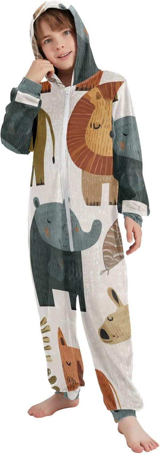 Cartoon Cute Animal BrownUnisex PajamaCute Soft Hooded One-Piecing Pjsfor Parties Sleepovers