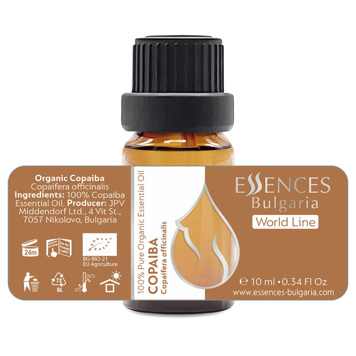 Essences Bulgaria Olio Essenziale di Copaiba Biologico 10 ml | Copaifera officinalis | 100% Puro e Naturale | Non Diluito | Grado Terapeutico | Aromaterapia | Cosmetici | Senza crudeltà | Non OGM