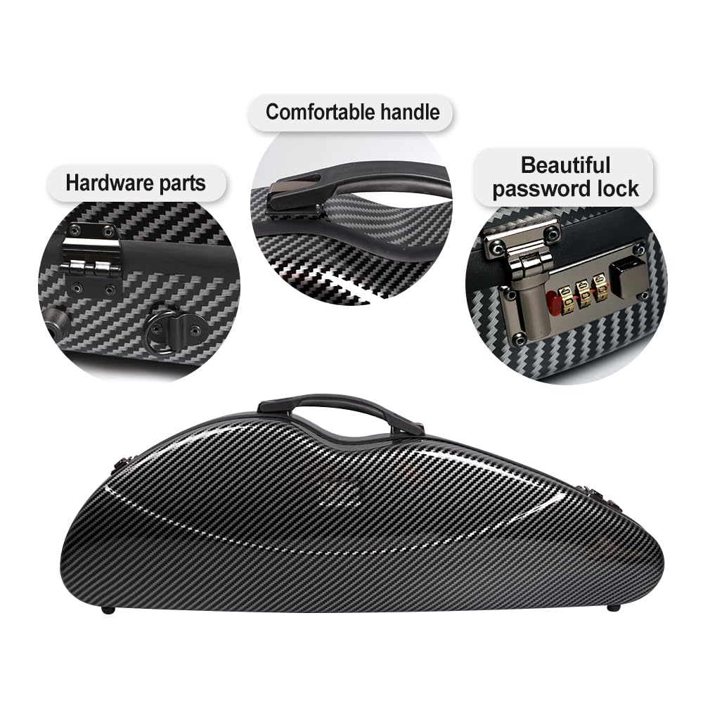 Custodia rigida per violino 4/4 in carbonio composito con blocco password, cinghie per zaino, ultraleggera, impermeabile, resistente (nero)