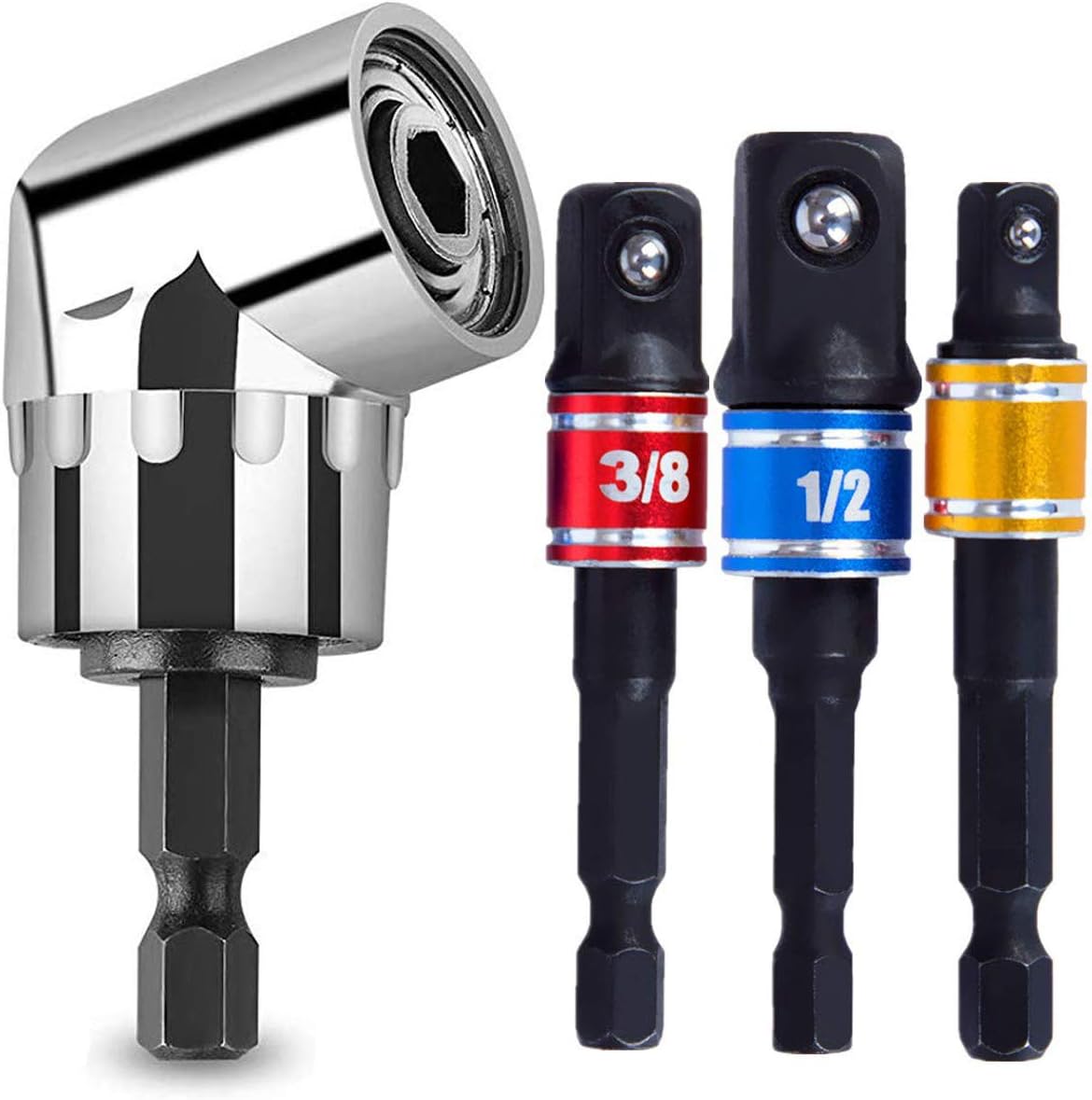 Right Angle Drill+Impact Grade Driver Sockets Adapter Extension Set Drill Bit, 105 Degree Right