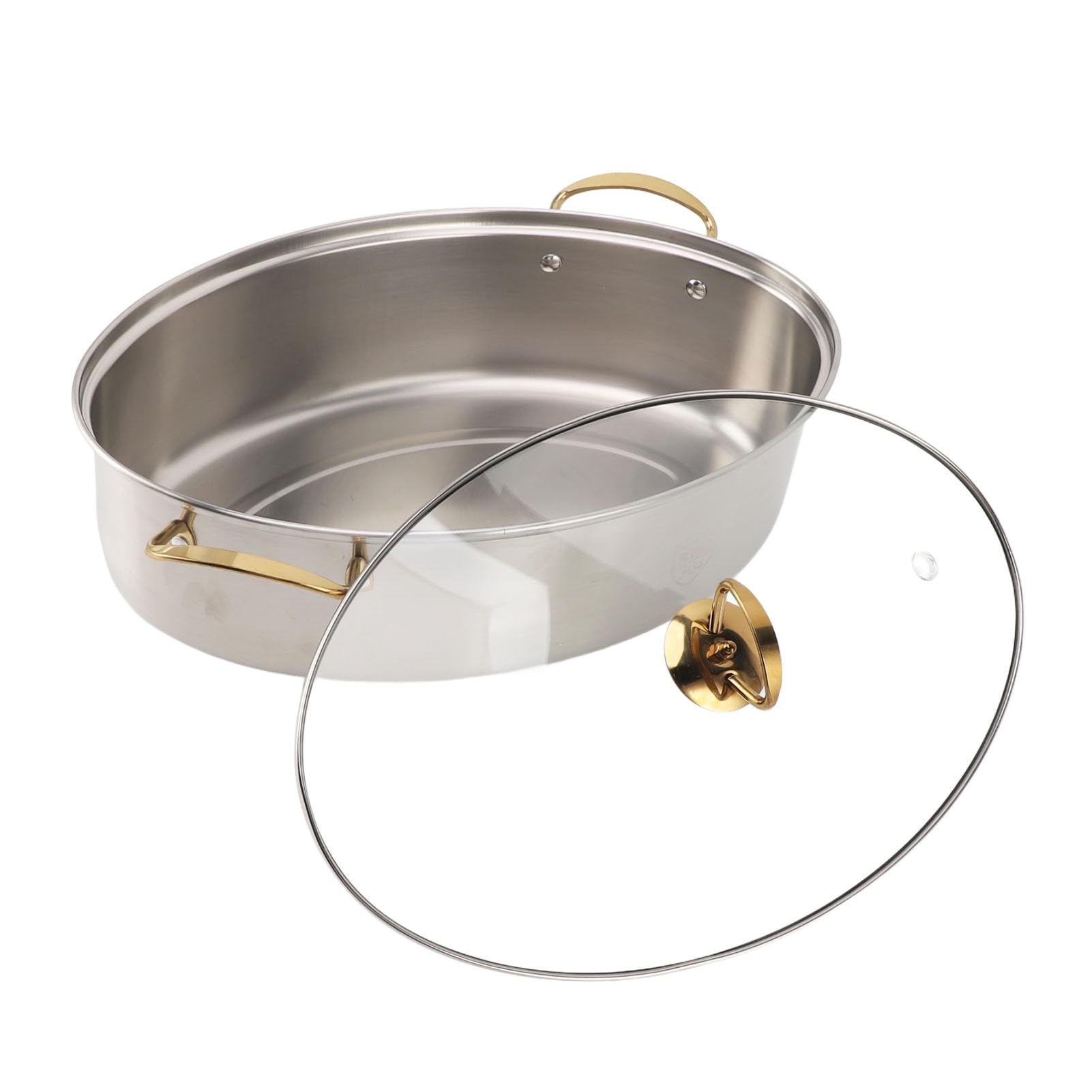 Emoshayoga Cuocitore per Pesce Ovale in Acciaio Inossidabile con Coperchio in Vetro e Griglia, Perfetto per Cuocere Al Vapore e Arrostire Frutti di Mare 38,7x11x17 Cm
