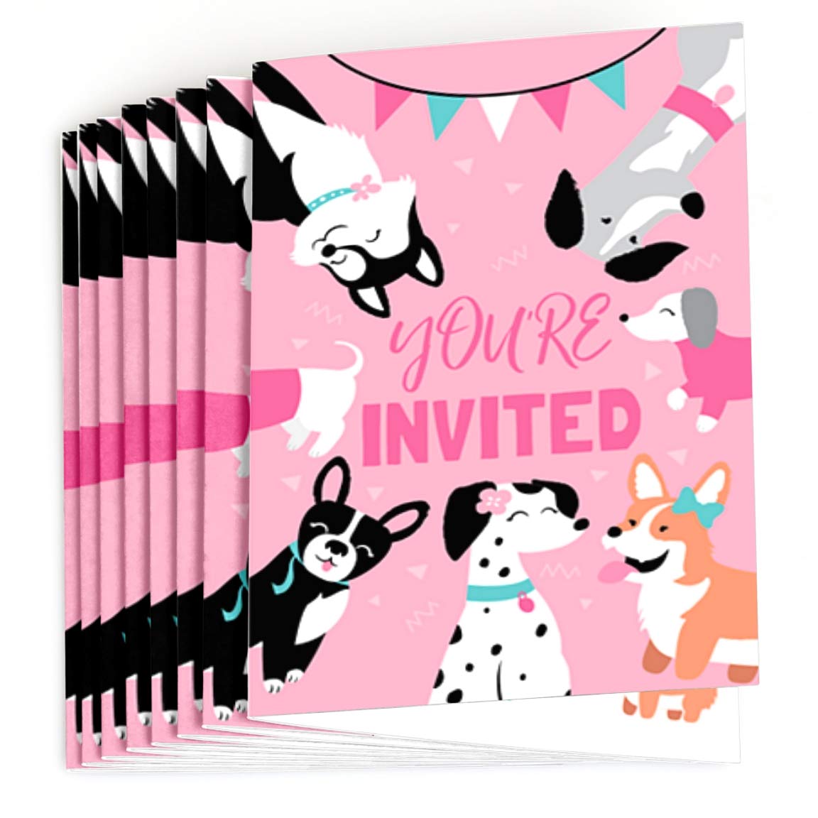 Big Dot of Happiness Pawty Like a Puppy Girl - Fill In Pink Dog Baby Shower or Birthday Party Invitations (8 count)