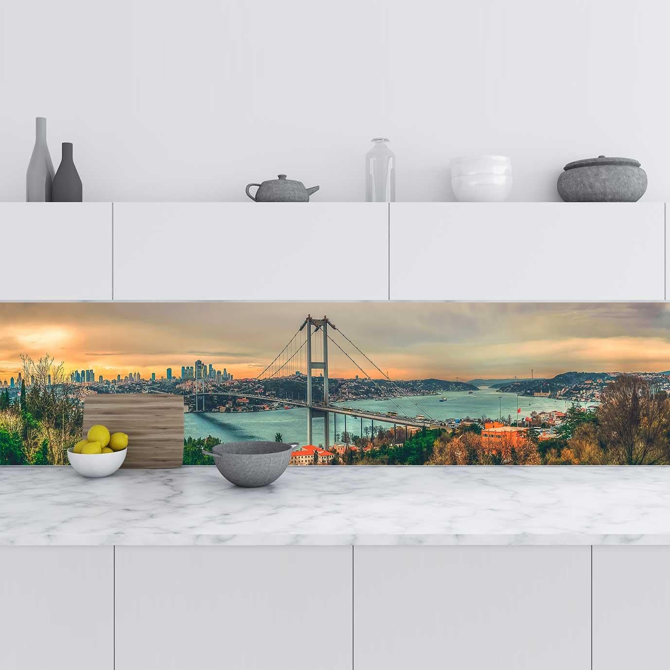 Mutfak Tezgah Arası Folyo Fayans Kaplama Folyosu istanbul Köprü 60x300 CM