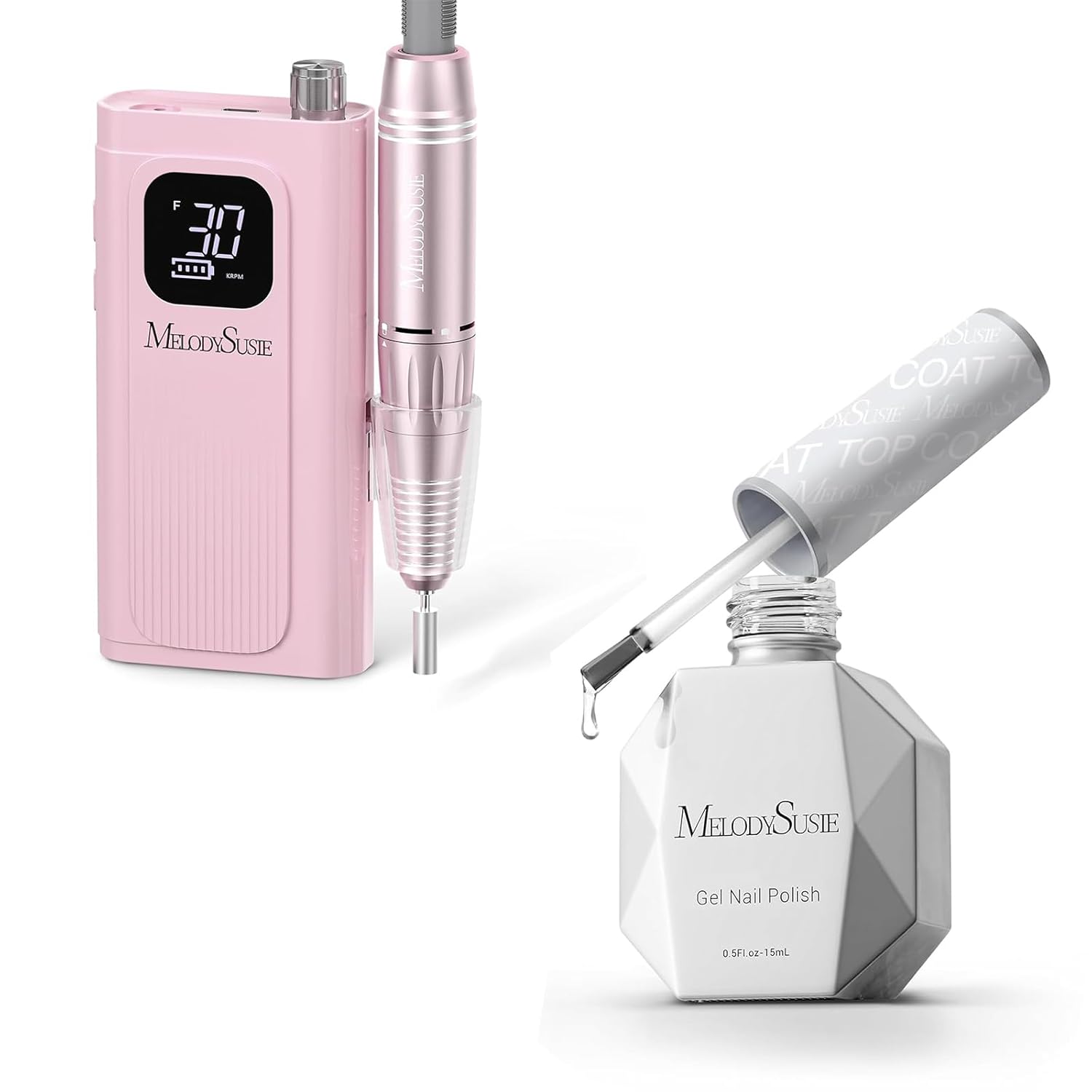 MelodySusie Professional Rechargeable Nail Drill 30000 RPM with MelodySusie 15ml No Wipe Top Coat
