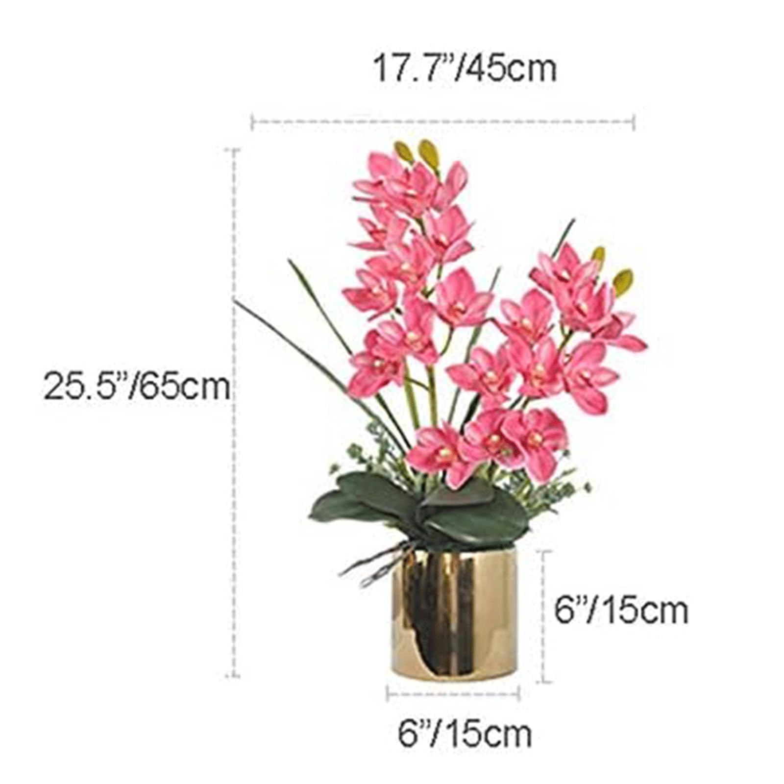 Sztuczne Storczyki, Jedwab, Sztuczne Kwiaty Phalaenopsis Z Wazonem, Zestaw Sztucznych Kwiatów 25,5 Cala, Sztuczne Kwiaty Do Domu, Sztuczne Storczyki