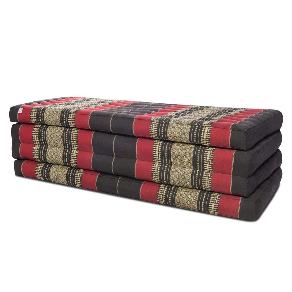 Thai Matte Liege Klappmatratze mit Blütenmuster 200cm x 105cm vierlagig für Thaimassage Yoga oder als Entspannungsmatte Schlaf-Matte - gefüllt mit Kapok