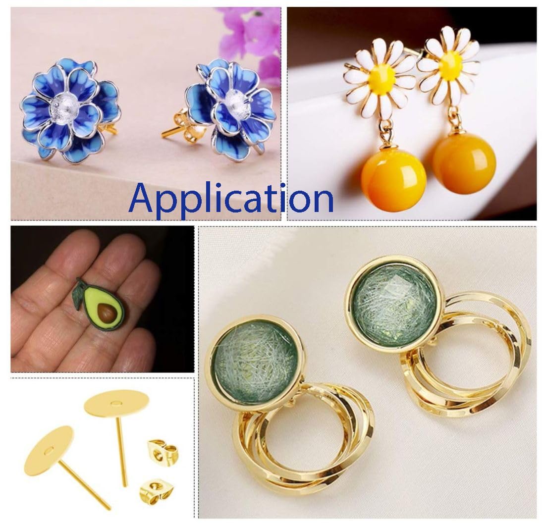 Adabele 100pcs Hypoallergenic Earring Posts - 18K Yellow Gold Plated 8mm Cup With Earnut Backs