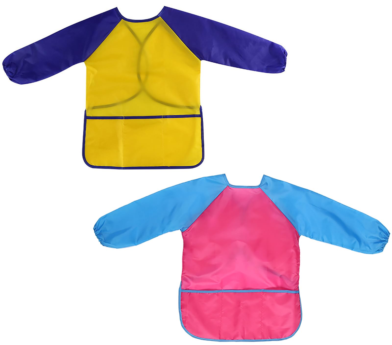 Liutufy Kids Painting Aprons with Pockets and Long Sleeves - Waterproof Art & Craft Smocks for 3-8 Year Old Boys and Girls (Rose+Yellow Apron-S)