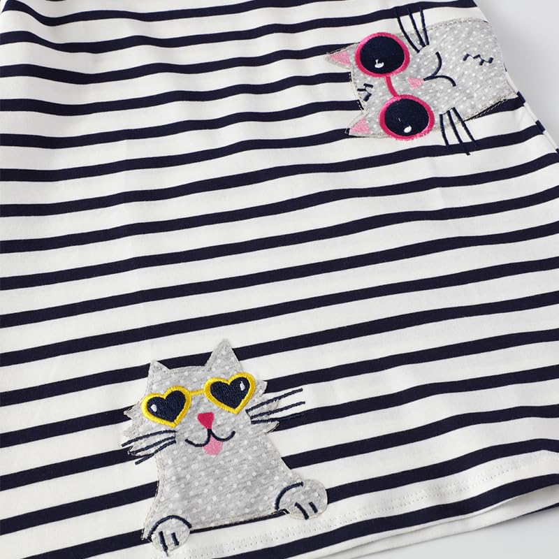 Girls Cotton Dress Toddler Summer Short Sleeve Animal Print Cartoon Dresses 2-8 T4