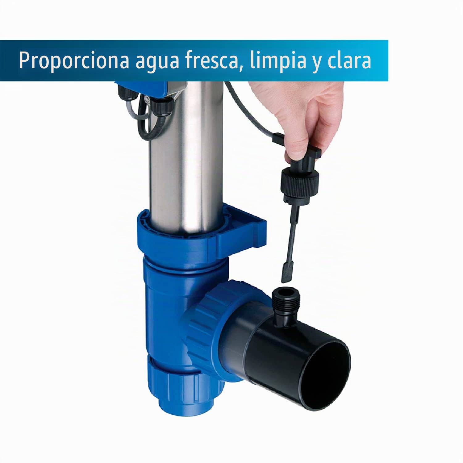 Blue Lagoon Tech UV-C 40 vatios, asegura un agua cristalina, capacidad de la piscina 40000 litros, caudal recomendado 11 m3 por hora, caudal 23 m3 por hora, cable de 2 metros