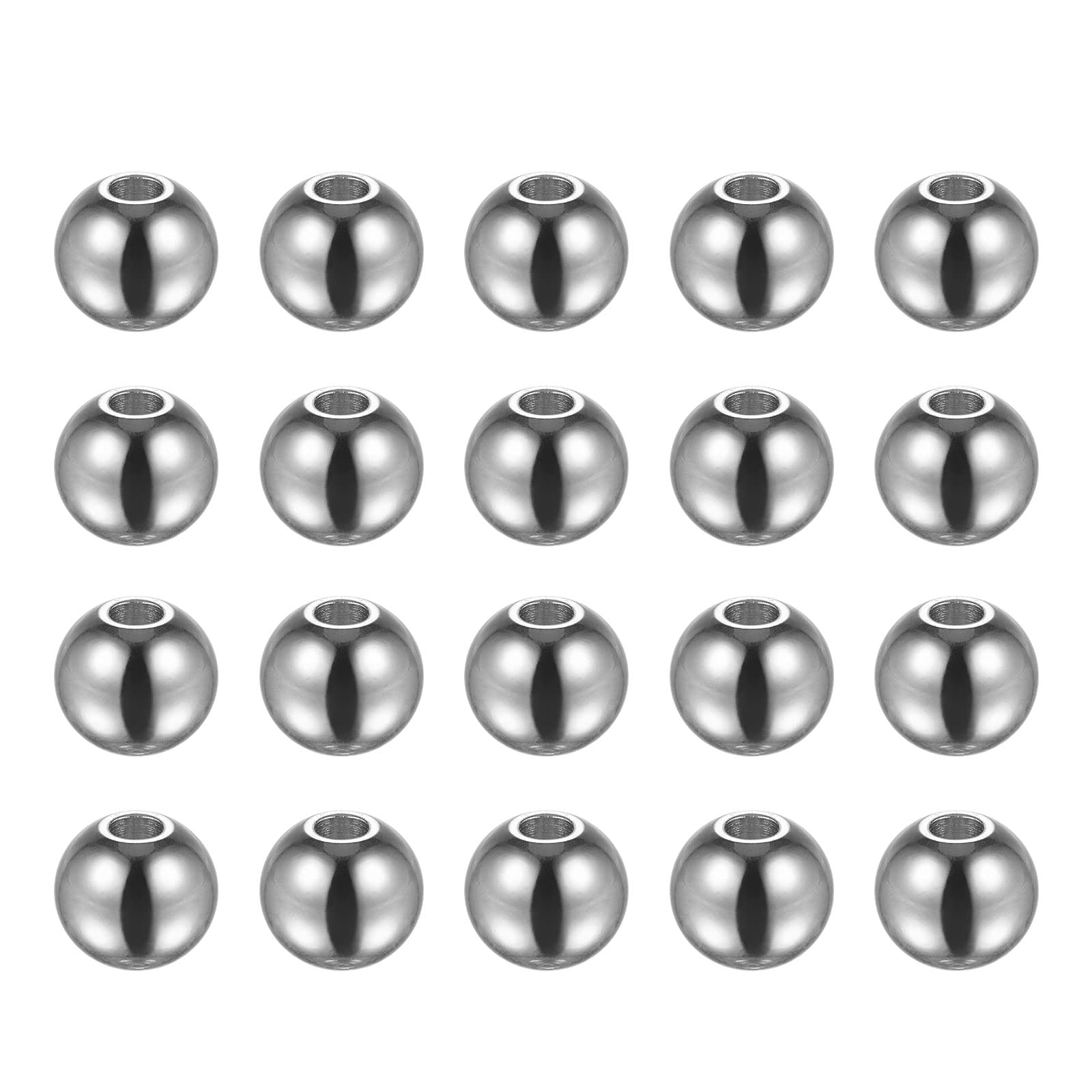 HARFINGTON 40pcs Beads 8mm Stainless Steel 2.5mm Hole Dia Bead for DIY Crafts, Silver Tone