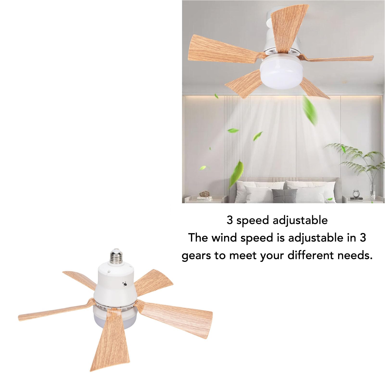 Tnfeeon Wentylator Sufitowy z Lekkim, Zdalnym ściemniacznym E26 E27 LED LED WANSTING Sufit z łokciami Drewna do Sypialni Mieszkalne Ganek Pralnia (L 40W)
