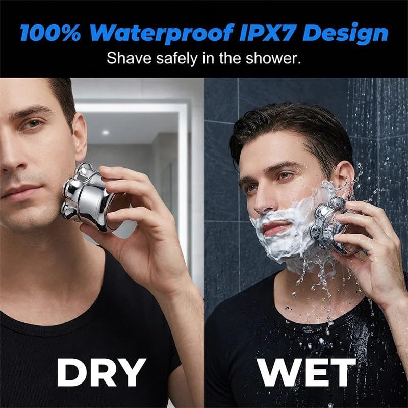 Waterproof Wet & Dry Rotary Shaver with 7D Floating Heads, Close Smooth Shave, One-Touch Cleaning Design, IPX7 Waterproof Electric Razor for Men for Beard Nose Sideburns (Gunmetal Black)