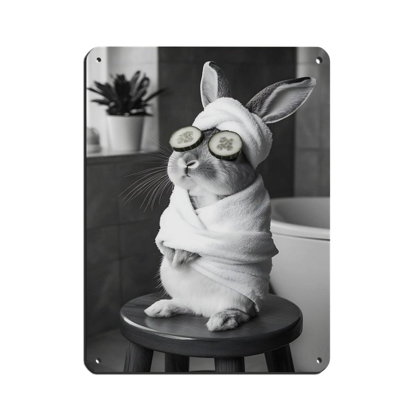 Spa Day Bunny Cute Rabbit Bathroom Decor Tin Sign Vintage Metal Pub Club Cafe Bar Home Wall Art Decoration Poster Retro 12x16inch(30x40cm)