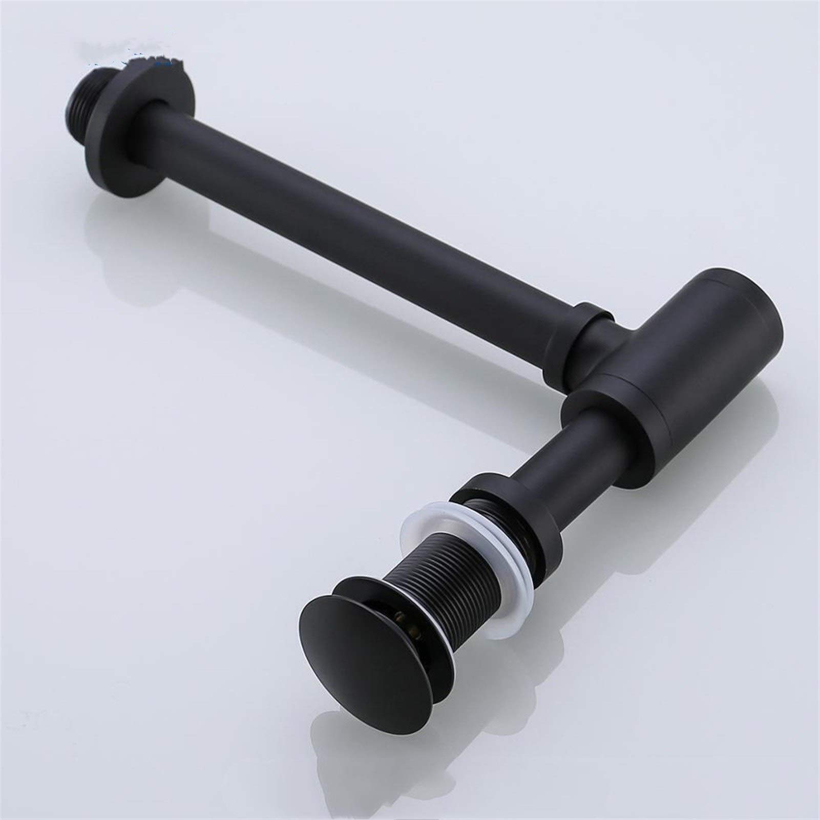 Desagüe emergente para Lavabo Trampa para Botellas de latón Negro Desagües de sifón para Lavabo de baño con Kit de Drenaje emergente Herrajes para desechos de Piedra (Color : Black, Size : W