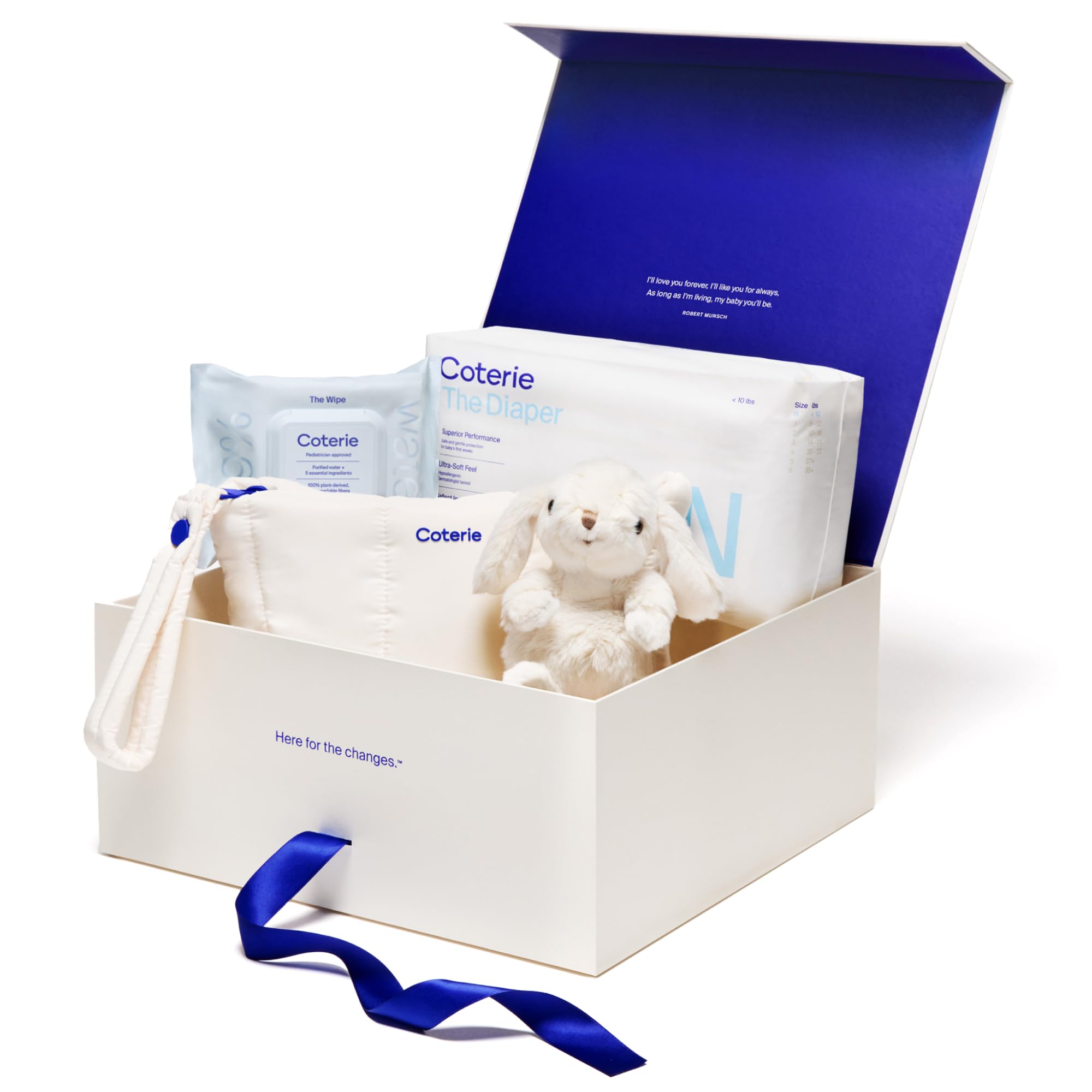 Coterie The Newborn Gift Set, Size Newborn Diapers (31 Count) & Size 1 (33 Count), 1 Travel Size Pack Baby Wipes (18 Count), Plant Based Materials, Hypoallergenic for Sensitive Skin, Baby Essentials