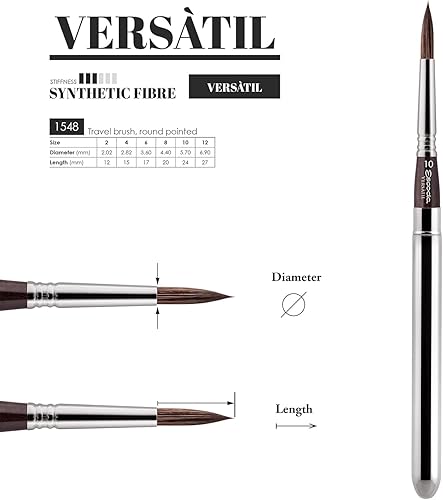 Miniatura 26 de Speedball Art Products, 1540-3/0, Pincel Escoda Serie Versatil - artístico para pintura acuarela y acrílica, mango corto