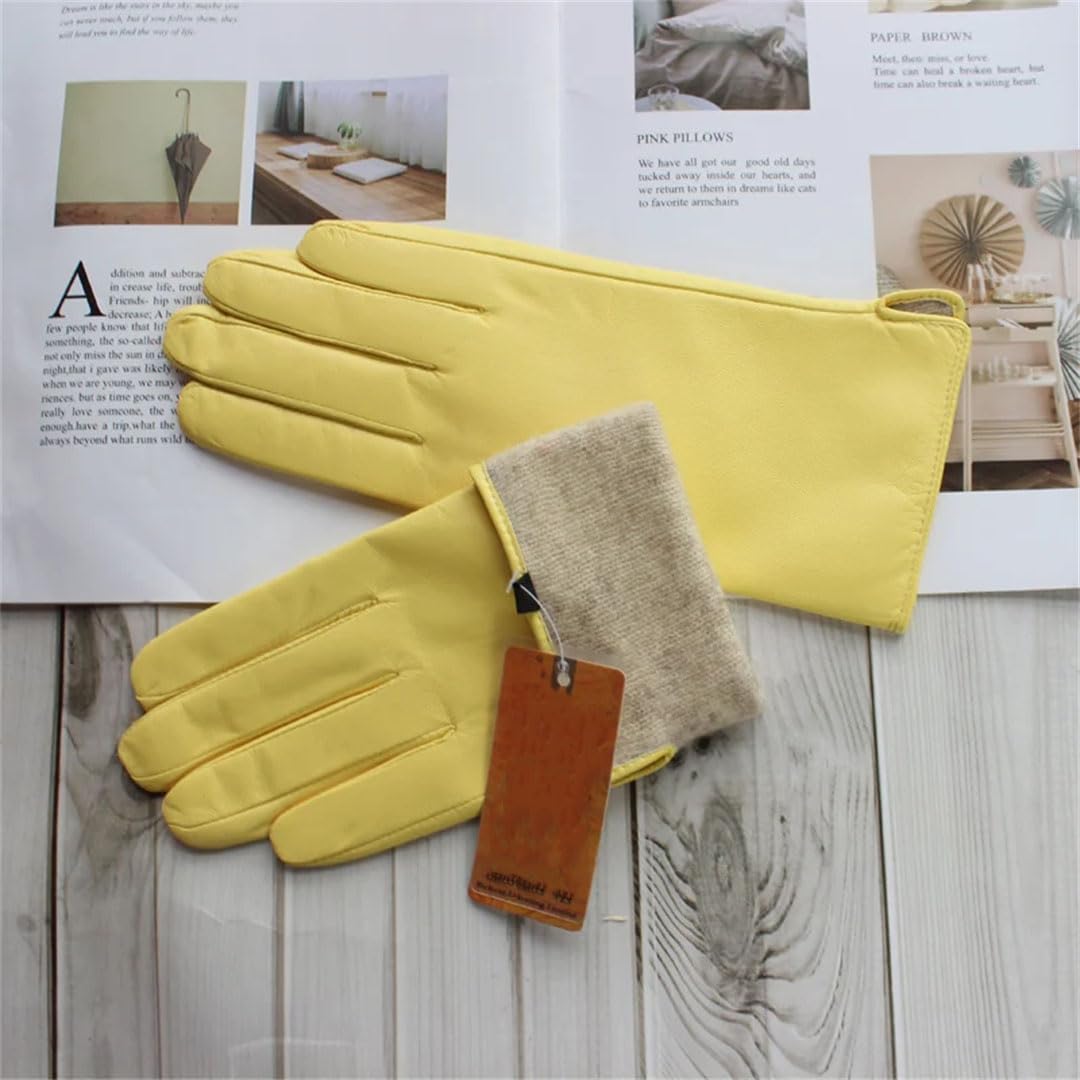 Guantes de piel de oveja para mujer, estilo clásico, recto, forro de punto, guantes de conducción, color marrón oscuro, talla 8 12, marrón oscuro, 8 12