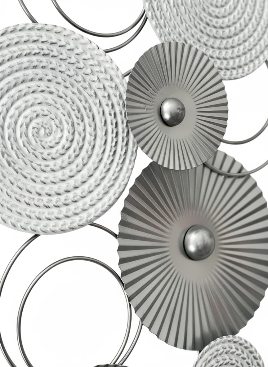 MF 3D Wandbild Sixo Metall Wanddeko Wandschmuck Kreise 83x38 cm Deko Wohnen Wanddekoration Mehrfarbig Silber Weiss