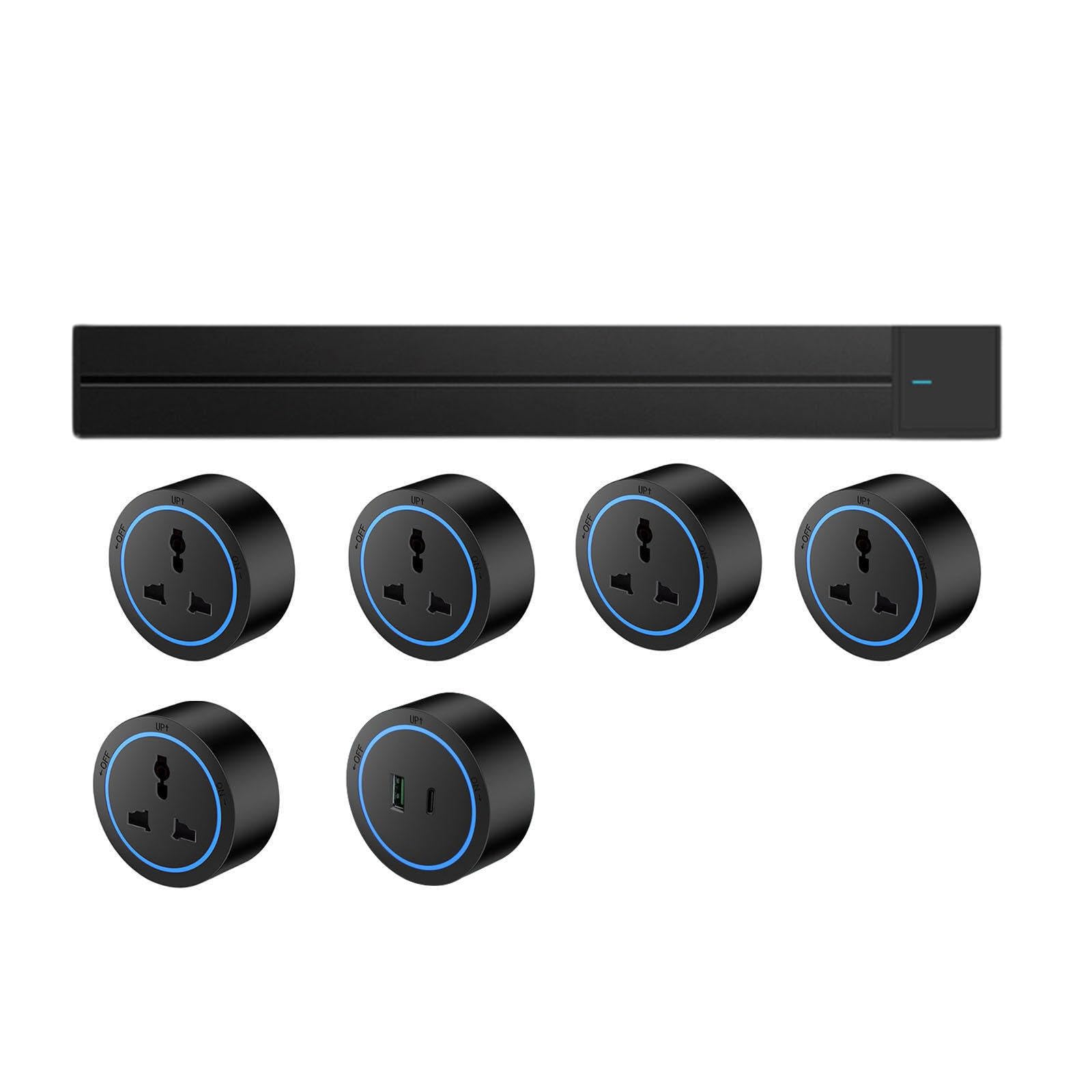 Power Strips Track Socket, Kitchen Power Strip, Wall-Mounted, Embedded Switch Guide Rail Slide Movement(Black,80cm)