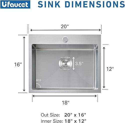 Miniatura 6 de Fregadero de cocina de 20 pulgadas, acero inoxidable de 20 x 16 pulgadas, fregadero de cocina al aire libre, fregadero de cocina para exteriores,
