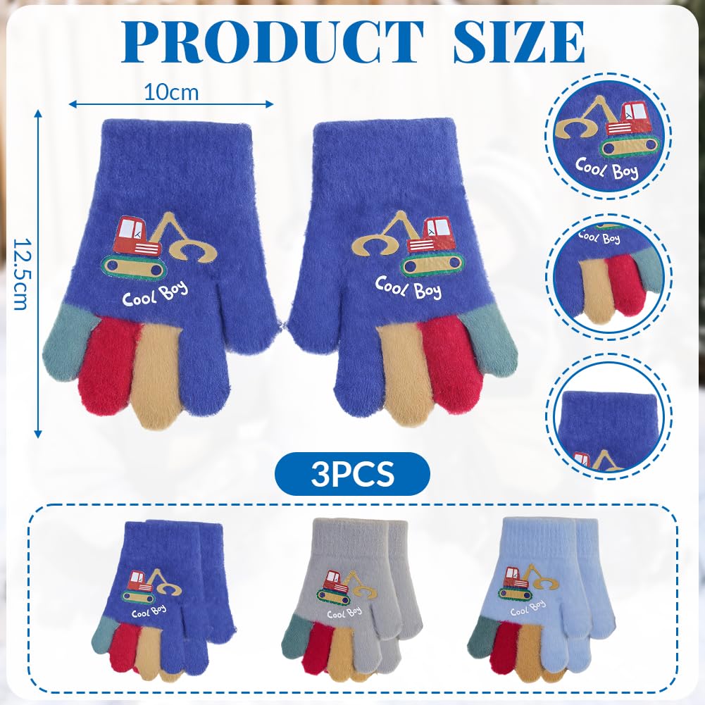 Zauberhandschuhe für Kinder, 3 Paar Kinder Gestrickt Handschuhe, Winter-Thermofäustlinge,Elastische Fäustlinge, Kälteschutzhandschuhe, für Jungen und Mädchen, 5–7 Jahre