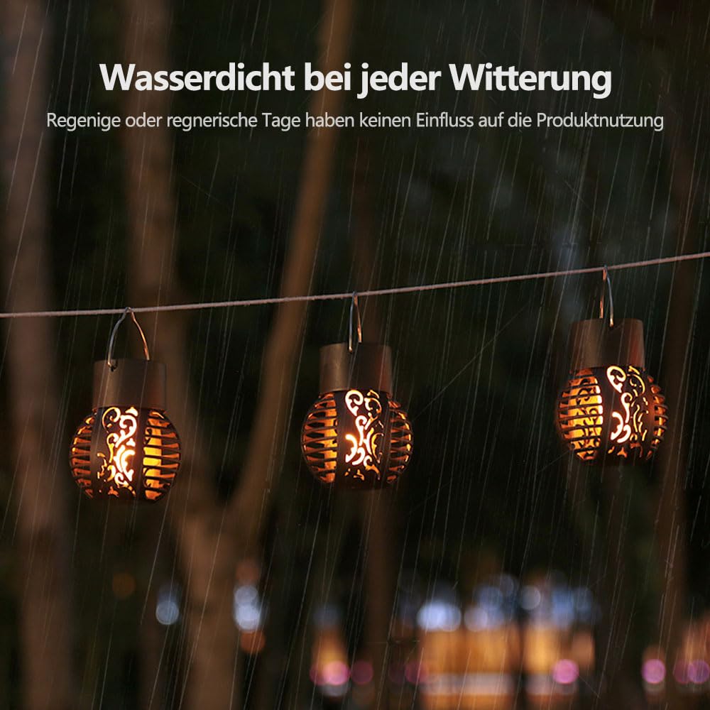 Lantaarn op zonne-energie, 3-in-1, tuinverlichting op zonne-energie, 2 stuks lampen op zonne-energie voor buiten, tuin, hangend, IP65 waterdicht, vlamlicht met afneembare paal op zonne-energie, voor