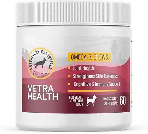 VetraHealth Omega - Apoyo completo para la piel, articulaciones, cognitivo e inmunológico para perros, aceite de pescado Omega 3, EPA y DHA, 60 VetraHealth Omega - Apoyo completo para la piel, articulaciones, cognitivo e inmunológico para perros, aceite de pescado Omega 3, EPA y DHA, 60