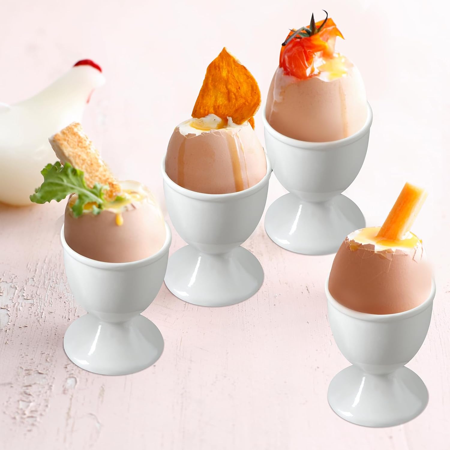 Product image of Cinf Ceramic Egg Cup Gift Set of 4 Porcelain Holder Breakfast Boiled Cooking Easy to Clean Childhood Memories Kitchen