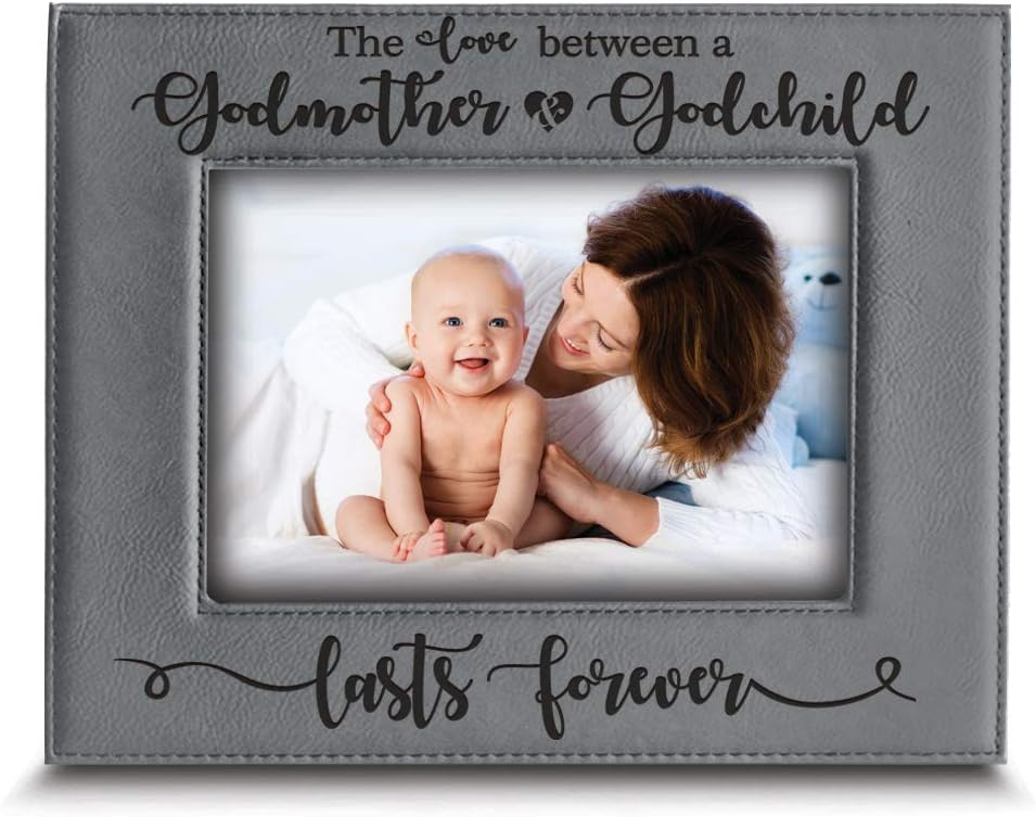 BELLA BUSTA Love Between a Godmother and Godchild Lasts Forever-Birthday, Christmas, Wedding gift-gift for Godmother, Godchild -Engraved Leather Picture Frame (5 x 7 Horizontal)
