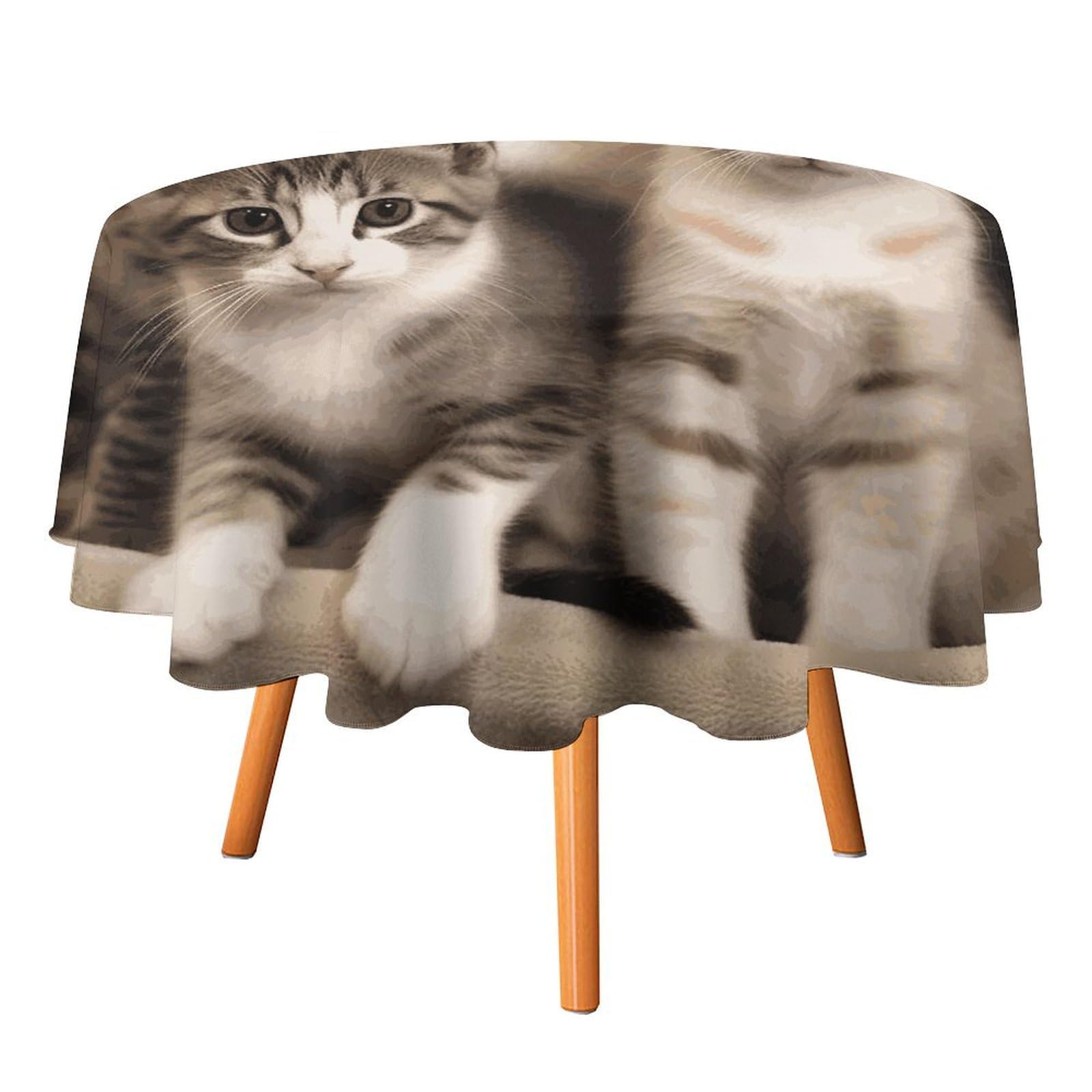 Nappe ronde en polyester chats pour repas de famille et fête sur la terrasse