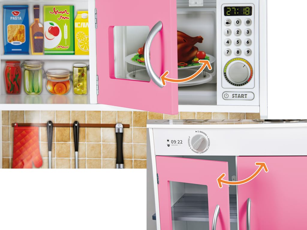 Teorema FATTO DI LEGNO – Cucina Giocattolo in Legno con Accessori, Cucinetta Completa con Forno e Microonde, Gioco di Ruolo per Bambini 3+ Anni (45 x 25 x 90 cm)