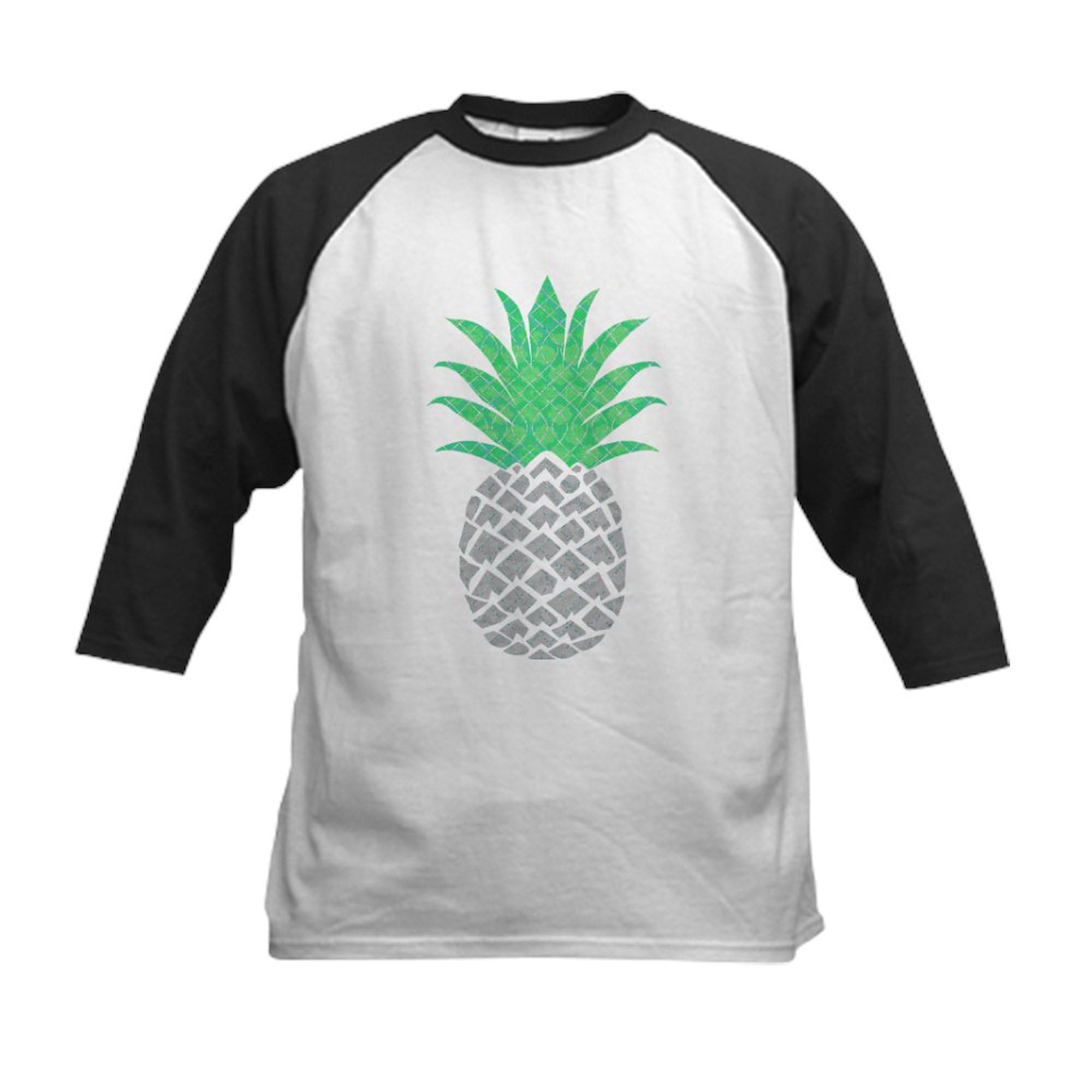 CafePress Gray Green Pineapple Cute Women Gi Baseball Jersey Kids Cotton Baseball Jersey, 3/4 Raglan Sleeve Shirt