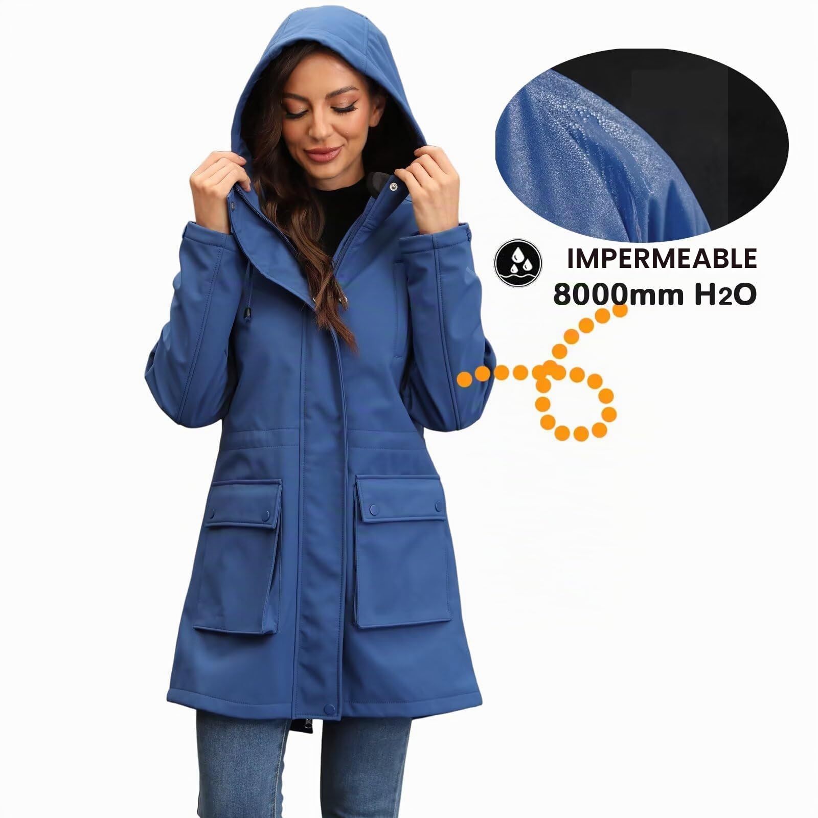 Chiguo Chaqueta impermeable ligera de invierno para mujer, abrigo cálido con forro polar, chaqueta larga de softshell
