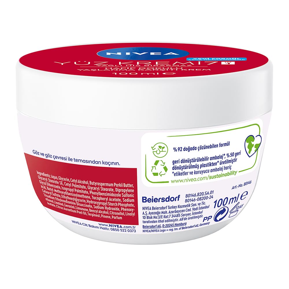 NIVEA Yaşlanma Karşıtı Yüz Kremi 100 ml, 24 Saat Nemlendirici Yüz Kremi, UV Koruması