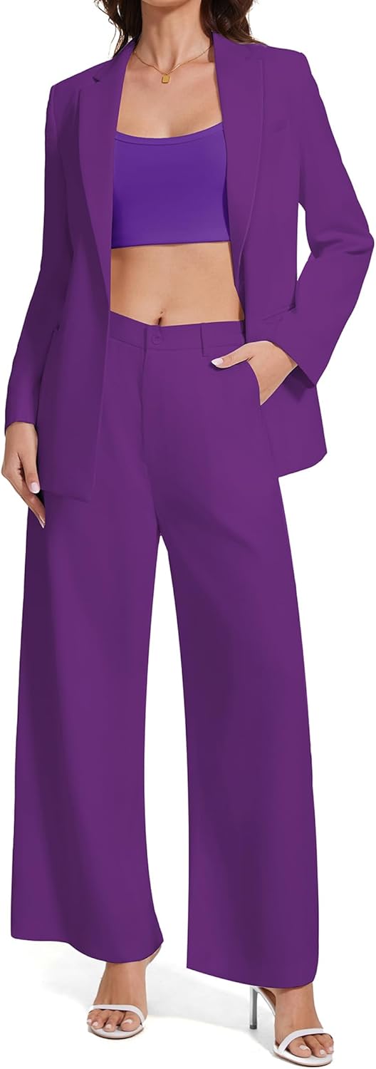 Women’s 3 Piece Suit Business Casual One Button Blazer Camisole and Wide Leg Pants Set