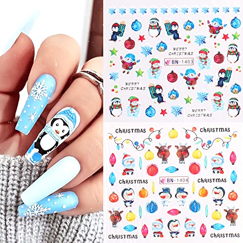 Christmas Nail Art Stickers, Snowflake Nail Decals Water Transfer Winter Nail Stickers Colorful Snowmen Reindeer Bell Merry Christmas Happy New Year Xmas Tree Nail Tattoo Stickers For Women Girls (12 Sheets ) #TOP4