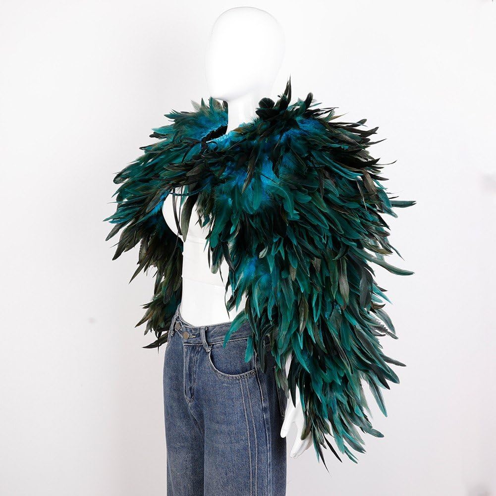 Mantello Gotico con Piume, Scialle, Poncho con Piume, Colletto, Mantello, Stola, Colletto Allacciato, Sciarpa, Scialle, Avvolgente, Colletto, Costume di Halloween