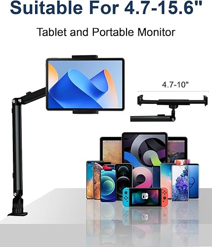 Miniatura 5 de Soporte de escritorio para tableta para iPad, abrazadera de escritorio de brazo de aluminio, soporte de monitor portátil adecuado para teléfonos de