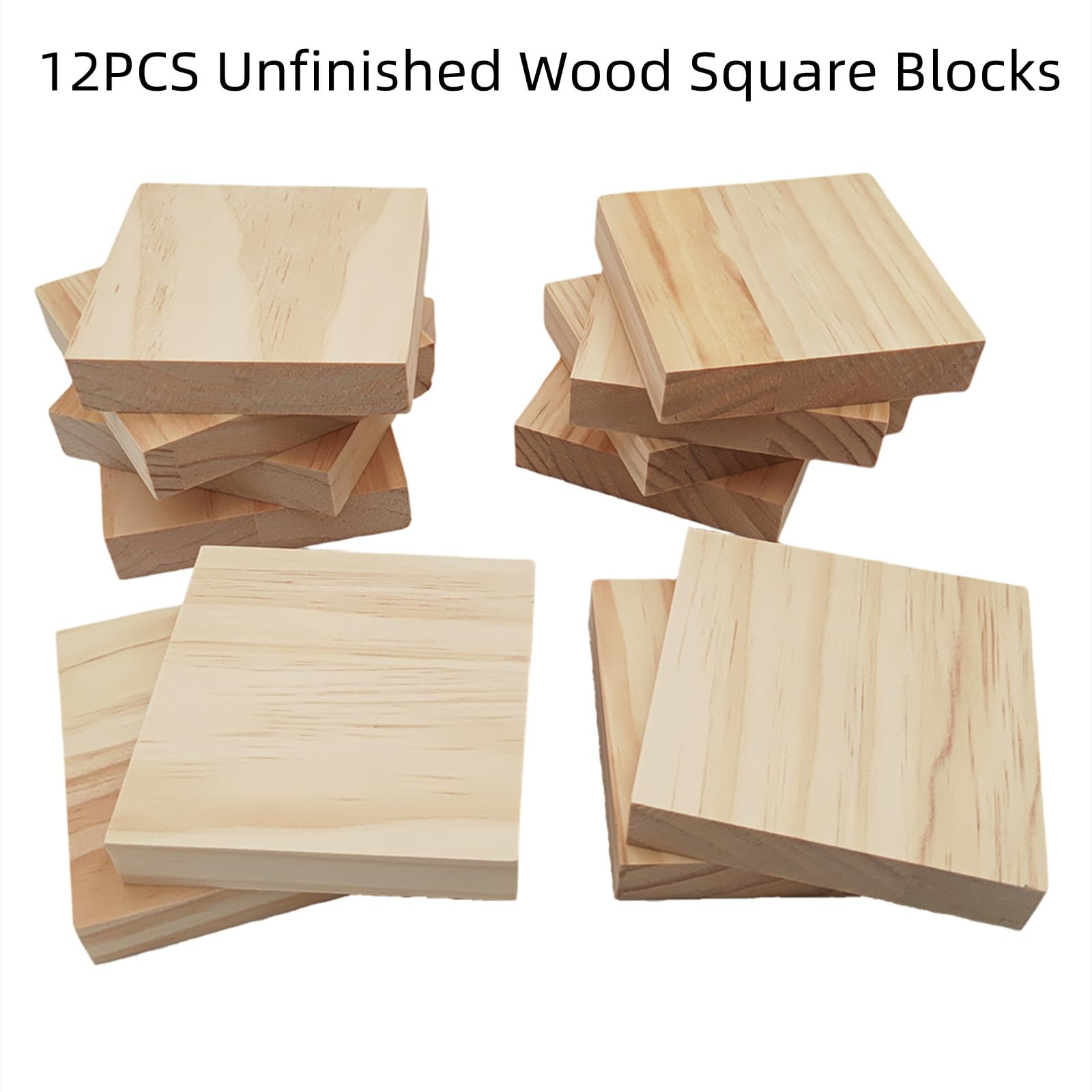 LOMUG 12 Blocchi Quadrati In Legno Di Pino Non Verniciati – 10x10 Cm, Spessore 1 O 2 Cm – Per Pittura, Incisione E Sottobicchieri Fai-da-Te
