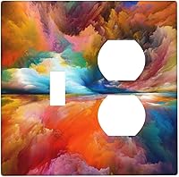 Vista 112 de Cubiertas de salida iridiscentes abstractas coloridas nubes dúplex de 1 cuadrilla, placa de cubierta de interruptor de luz arco iris, placas