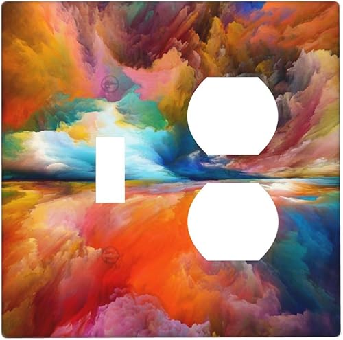 Miniatura 112 de Cubiertas de salida iridiscentes abstractas coloridas nubes dúplex de 1 cuadrilla, placa de cubierta de interruptor de luz arco iris, placas