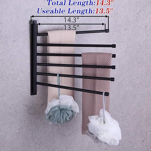 Miniatura 4 de GERZWY Toallero de baño con brazo oscilante para montaje en pared, toallero de baño con 6 brazos, organizador de toallero SUS 304 de acero