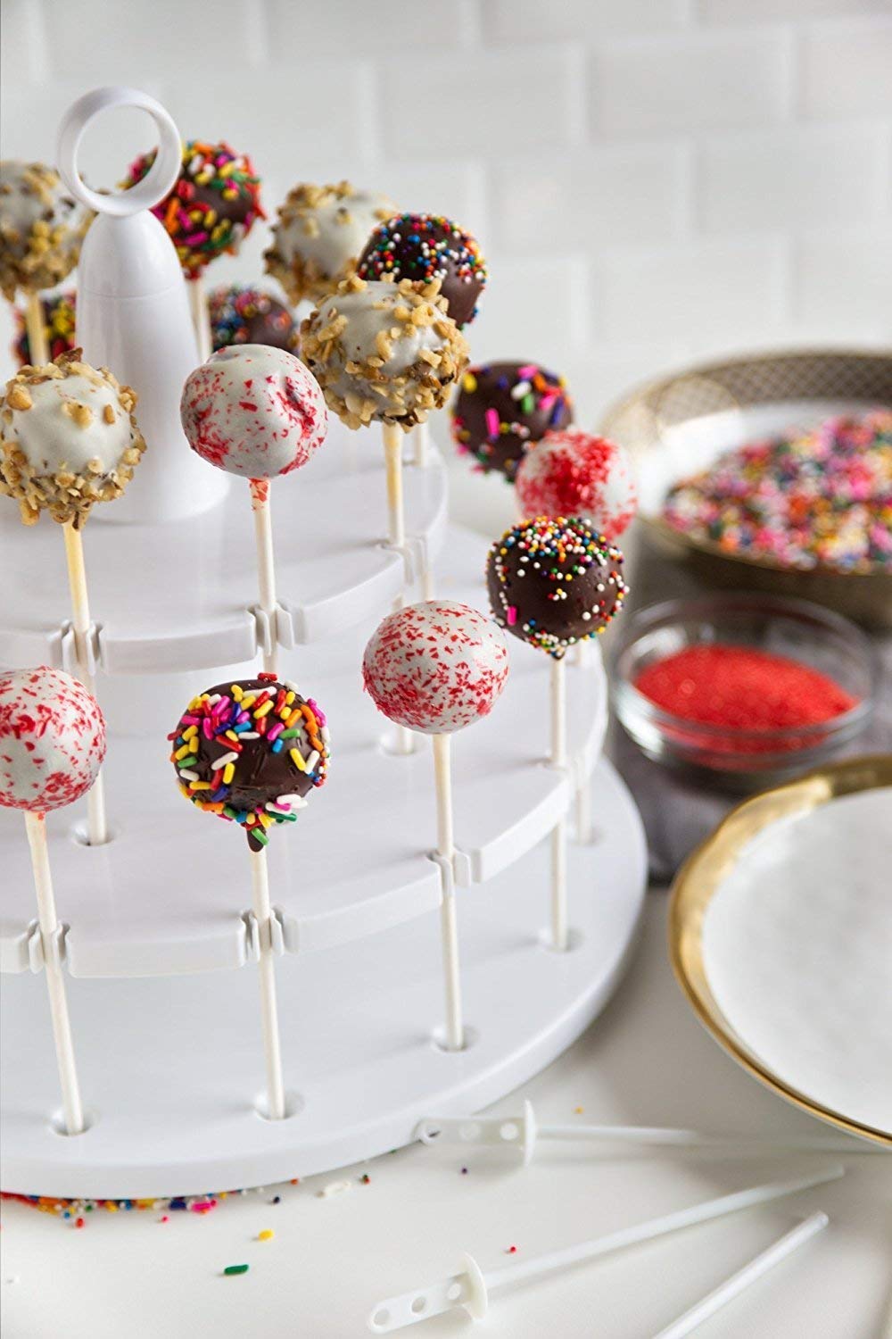 Anadi Round: 3-Tier 42 Holes Plastics Cake Pop Lollipop Cupcake Display Stand Wedding Party Decor Candy Stand Cake Tool Birthday Party Supply — Amazon image 2